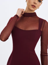 Load image into Gallery viewer, Natasha Burgundy Faux Two-Piece Turtleneck Mini Dress
