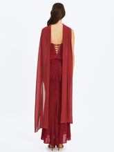 Load image into Gallery viewer, Giselle Crimson Peplum Mermaid Gown with Chiffon Scarf
