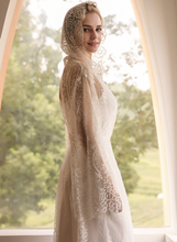 Load image into Gallery viewer, Romantic Floral Lace Hooded Bridal Robe Set – Long Sheer Lace Cover-Up with Satin Slip
