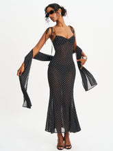 Load image into Gallery viewer, Yadira Black Base Polka Dot Chiffon Maxi Dress

