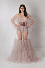 Load image into Gallery viewer, Luxury 3 colors Layered Tulle Sheer Robe Dress | Couture Ruffle Boudoir Robe Set
