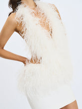 Load image into Gallery viewer, Quisten White Feathered Plunging Halter Mini Dress
