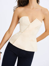 Load image into Gallery viewer, Yani Ivory Asymmetrical Lapel Sleeveless Peplum Top
