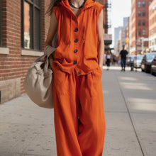 Load image into Gallery viewer, Sleeveless Hooded Top &amp; Wide-Leg Pants Set | High-Waist Two-Piece
