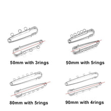 Load image into Gallery viewer, 10pcs/lot Safety Pins Brooch Blank Base Brooch Pins 50/80/90mm Pins 3/5 Rings Jewelry Pin for Jewelry Making Women's Brooch Pins Pullover Scarf Clips Stainless Steel Heavy Duty Safety Pin

