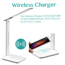 Load image into Gallery viewer, 10W LED Desk Lamp with phone Wireless Charger, USB Charging Port, Dimmable Eye-Caring Office Lamp for Work,  Folding Design Decorative Table Lamp Cute Study Lamps for Bedroom Décor

