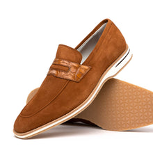 Load image into Gallery viewer, 11-020-CGN MEO 3 Sueded Goatskin Penny Loafer, Cognac
