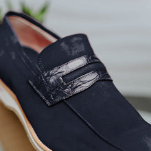 Load image into Gallery viewer, 11-020-NVY MEO 3 Sueded Goatskin Penny Loafer, Navy
