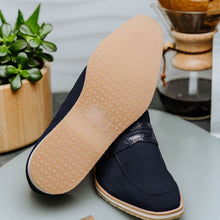 Load image into Gallery viewer, 11-020-NVY MEO 3 Sueded Goatskin Penny Loafer, Navy
