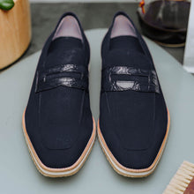 Load image into Gallery viewer, 11-020-NVY MEO 3 Sueded Goatskin Penny Loafer, Navy
