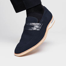 Load image into Gallery viewer, 11-020-NVY MEO 3 Sueded Goatskin Penny Loafer, Navy
