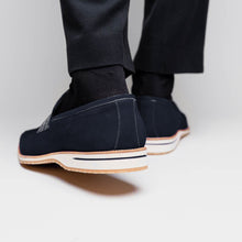 Load image into Gallery viewer, 11-020-NVY MEO 3 Sueded Goatskin Penny Loafer, Navy

