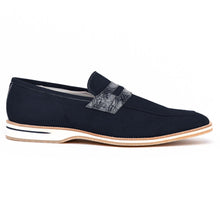 Load image into Gallery viewer, 11-020-NVY MEO 3 Sueded Goatskin Penny Loafer, Navy
