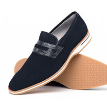 Load image into Gallery viewer, 11-020-NVY MEO 3 Sueded Goatskin Penny Loafer, Navy

