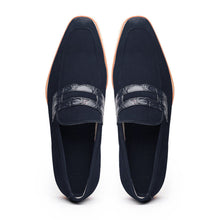 Load image into Gallery viewer, 11-020-NVY MEO 3 Sueded Goatskin Penny Loafer, Navy
