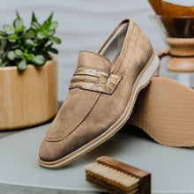 Load image into Gallery viewer, 11-020-TPE MEO 3 Sueded Goatskin Penny Loafer, Taupe
