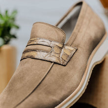Load image into Gallery viewer, 11-020-TPE MEO 3 Sueded Goatskin Penny Loafer, Taupe

