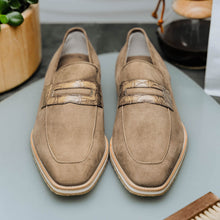 Load image into Gallery viewer, 11-020-TPE MEO 3 Sueded Goatskin Penny Loafer, Taupe
