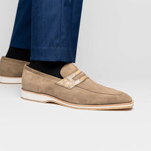 Load image into Gallery viewer, 11-020-TPE MEO 3 Sueded Goatskin Penny Loafer, Taupe
