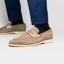 Load image into Gallery viewer, 11-020-TPE MEO 3 Sueded Goatskin Penny Loafer, Taupe
