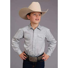 Load image into Gallery viewer, Stetson Two Stripe Check (Navy/Blue/White) - Boy's Western Shirt
