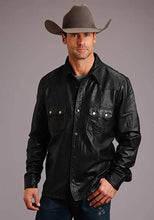 Load image into Gallery viewer, Stetson Leather Western Shirt Jacket (Black) - Men's Leather Jacket
