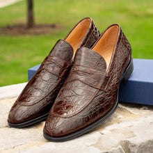 Load image into Gallery viewer, 11-201-CGM ROMA Crocodile Penny Loafer, Cognac
