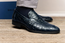 Load image into Gallery viewer, 11-201-NVY ROMA Crocodile Penny Loafer, Navy
