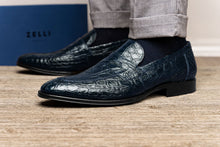 Load image into Gallery viewer, 11-201-NVY ROMA Crocodile Penny Loafer, Navy
