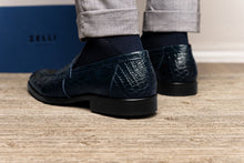 Load image into Gallery viewer, 11-201-NVY ROMA Crocodile Penny Loafer, Navy

