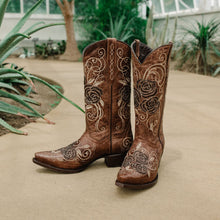 Load image into Gallery viewer, Tan Rose Inlayed Women's Cowgirl Boots (M50032)
