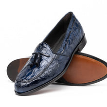 Load image into Gallery viewer, 11-582-NVY FRANCO Crocodile Tassel Loafer, Navy
