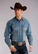 Load image into Gallery viewer, Stetson Denim Drift (Blue) - Men's Western Shirt

