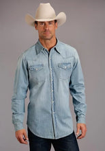 Load image into Gallery viewer, Stetson Stretch Denim (Light Wash) - Men's Western Shirt
