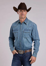 Load image into Gallery viewer, Stetson Denim with Turquoise Snaps (Blue) - Men's Western Shirt

