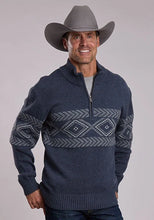 Load image into Gallery viewer, Stetson 3182 Woven Aztec (Blue) - Men's Quarter Zip Sweater

