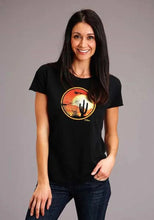Load image into Gallery viewer, Stetson Cactus and Red Sunset (Black) - Women's Short Sleeve T-Shirt
