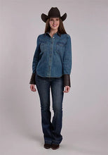 Load image into Gallery viewer, Stetson Leather Collar (Blue) - Women's Denim Shirt
