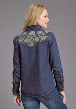 Load image into Gallery viewer, Stetson Floral Embroidery (Blue) - Women's Denim Blouse
