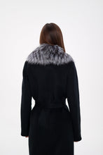 Load image into Gallery viewer, Genuine Silver Fox Virgin Wool Wrap Coat in Black
