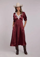 Load image into Gallery viewer, Stetson 2917 Lace Neckline (Wine) - Women's Satin Dress
