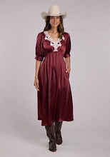 Load image into Gallery viewer, Stetson 2917 Lace Neckline (Wine) - Women's Satin Dress

