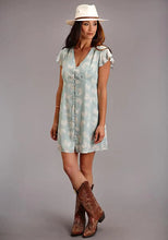 Load image into Gallery viewer, Stetson V-Neck Feather Dress (Light Blue) - Women's Dress
