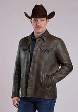 Load image into Gallery viewer, Stetson Novelty Solid Button Front (Brown) - Men's Leather Jacket
