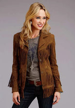 Load image into Gallery viewer, Stetson Fringed Button Front (Brown) - Women's Lamb Suede Jacket
