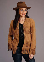 Load image into Gallery viewer, Stetson Fringed Button Front (Tan) - Women's Suede Jacket
