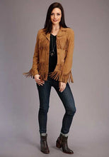 Load image into Gallery viewer, Stetson Fringed Button Front (Tan) - Women's Suede Jacket
