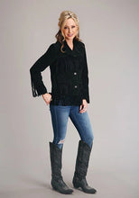 Load image into Gallery viewer, Stetson Fringed Button Front (Black) - Women's Lamb Suede Jacket
