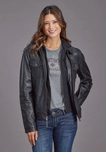 Load image into Gallery viewer, Stetson Hooded Jean Style (Black) - Women's Leather Jacket
