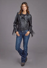 Load image into Gallery viewer, Stetson Asymmetrical Zip Motorcycle (Black) - Women's Leather Jacket
